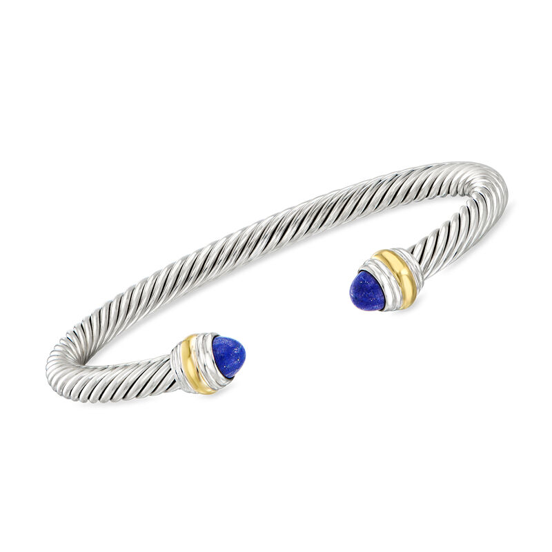 C. 1990 Vintage David Yurman Lapis Cuff Bracelet in Sterling Silver with 14kt Yellow Gold image number 0
