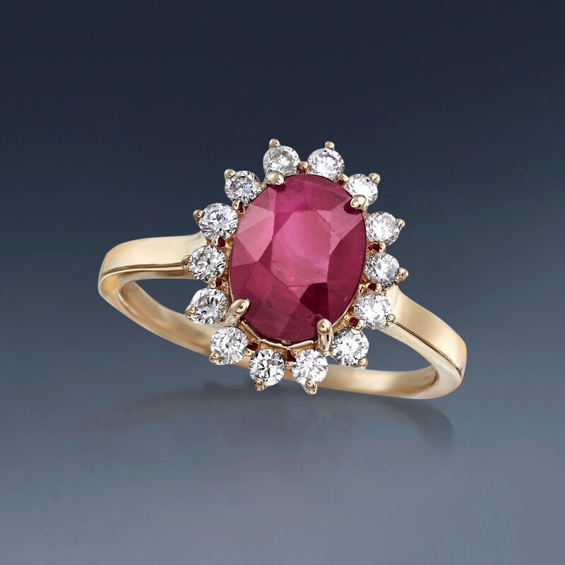 3.00 Carat Burmese Ruby and .42 ct. t.w. Diamond Ring in 14kt Yellow Gold image number 3
