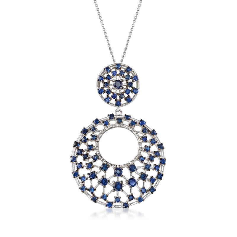 3.70 ct. t.w. Sapphire and .20 ct. t.w. White Zircon Openwork Pendant Necklace in Sterling Silver image number 0