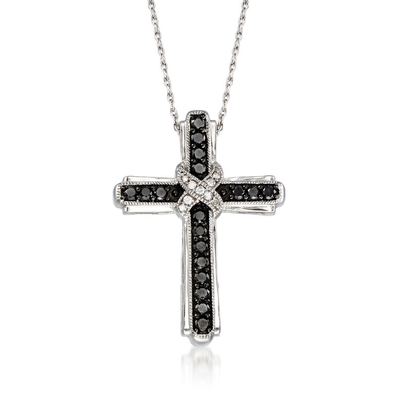 1.00 ct. t.w. Black and White Diamond Cross Pendant Necklace in Sterling Silver image number 0
