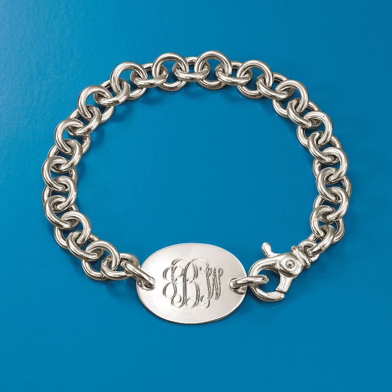 Italian Sterling Silver Personalized Oval Tag Bracelet image number 2