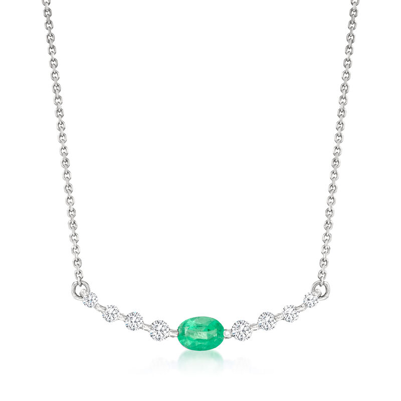 .50 Carat Emerald and .34 ct. t.w. Diamond Curve Necklace in 18kt White Gold image number 0