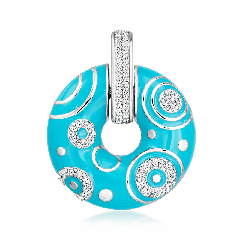 Belle Etoile "Galaxy" .70 ct. t.w. CZ and Turquoise Enamel Open-Circle Pendant in Sterling Silver image number 1