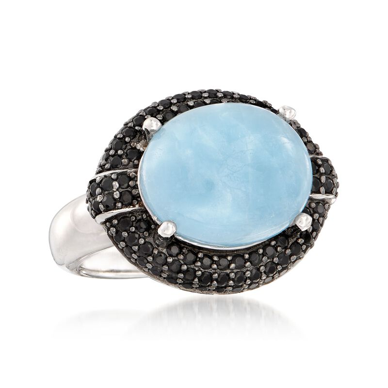 9.25 Carat Aquamarine and 1.30 ct. t.w. Black Spinel Ring in Sterling Silver image number 3