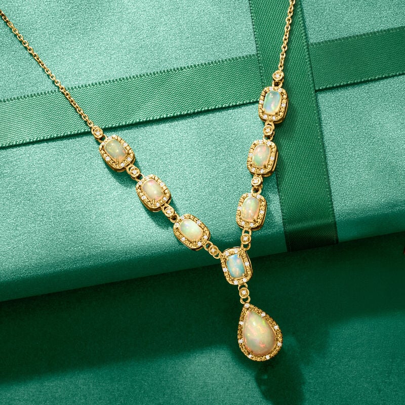Opal and .30 ct. t.w. Diamond Y-Necklace in 18kt Gold Over Sterling. 18&quot; image number 3