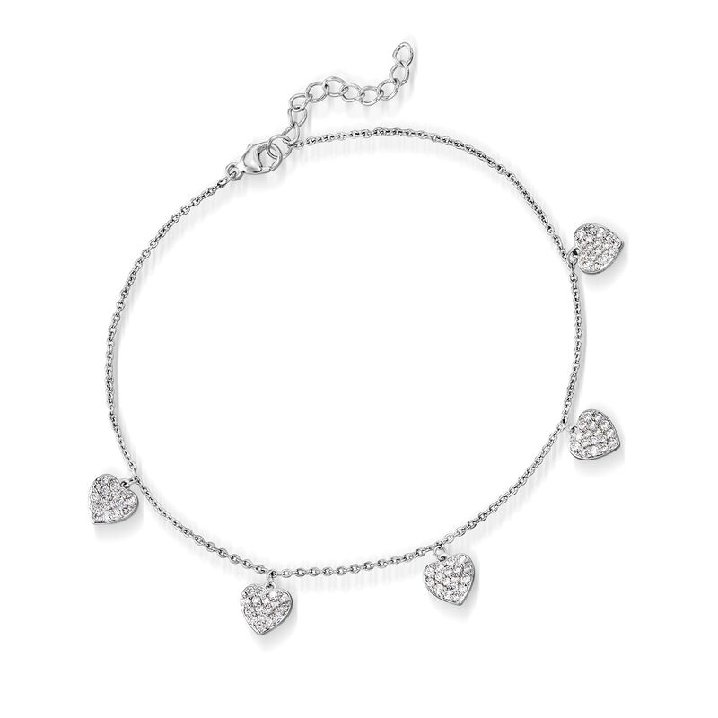 .55 ct. t.w. CZ Heart Anklet in Sterling Silver. 9&quot; image number 0