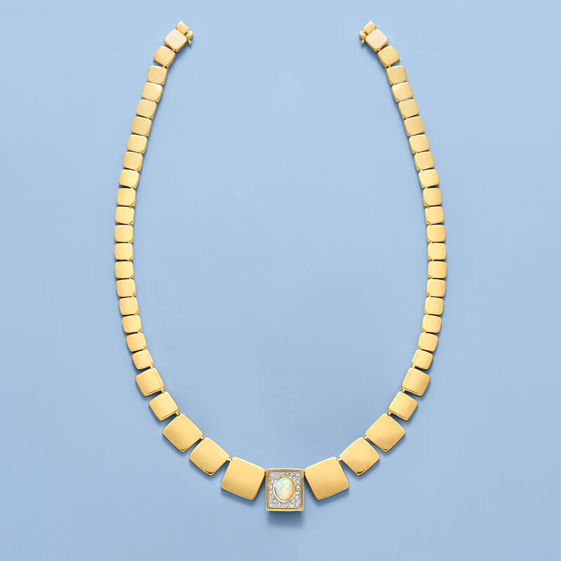 C. 1980 Vintage 14kt Yellow Gold Panel Necklace with Opal and .45 ct. t.w. Diamonds image number 2