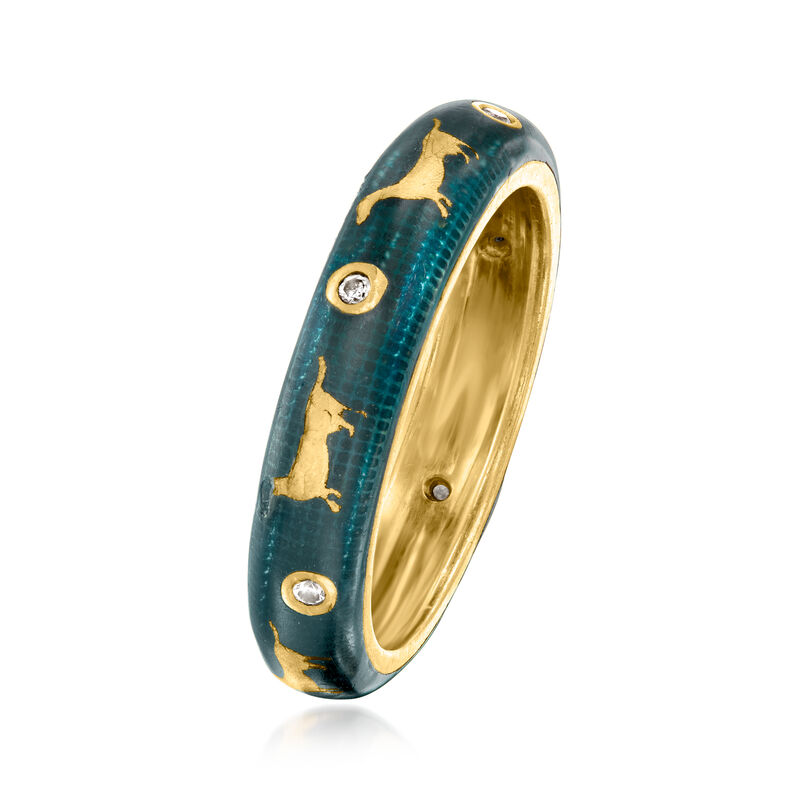 C. 1990 Vintage Hidalgo Green Enamel Dog Ring with Diamonds in 18kt Yellow Gold. Size 6.5 image number 2