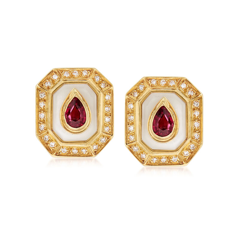 C. 1980 Vintage Chalcedony, 1.00 ct. t.w. Pink Tourmaline and .35 ct. t.w. Diamond Clip-On Earrings in 18kt Yellow Gold image number 0