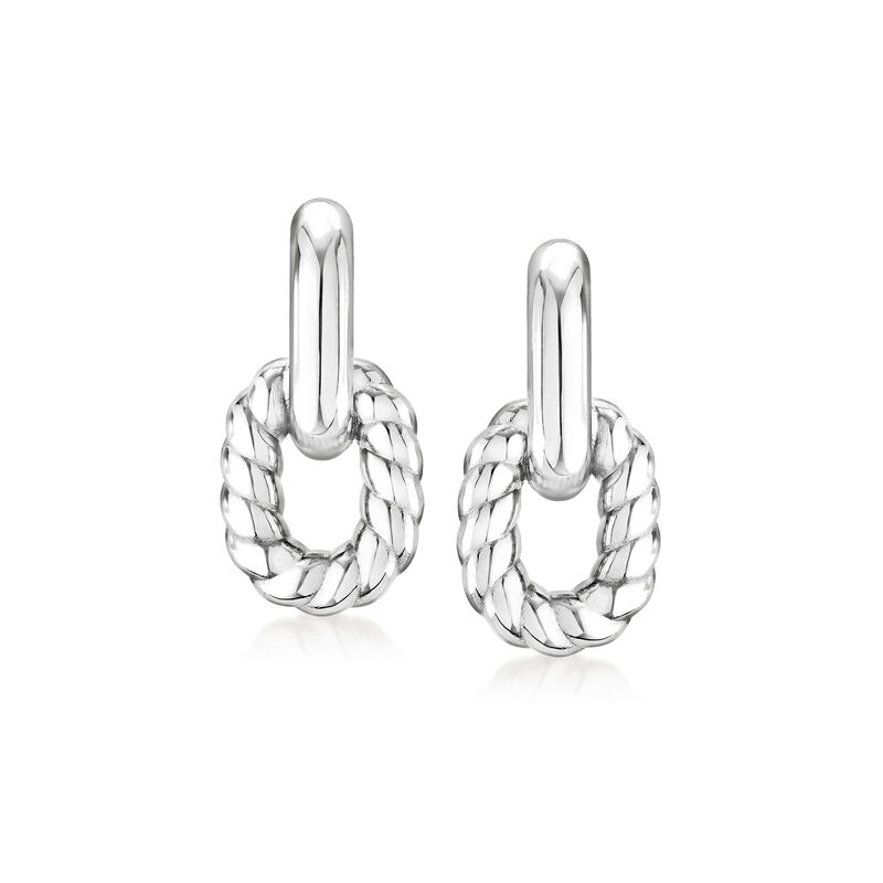 Sterling Silver Twisted Double-Link Drop Earrings  image number 0