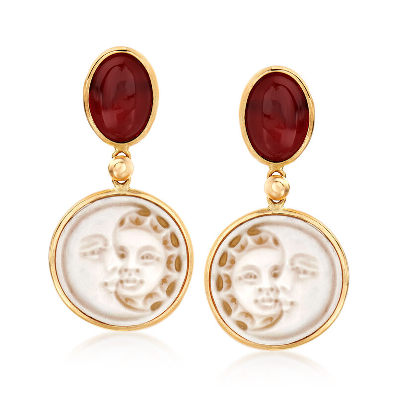 Italian Agate Sun and Moon Shell Cameo Drop Earrings in 14kt Yellow Gold image number 0