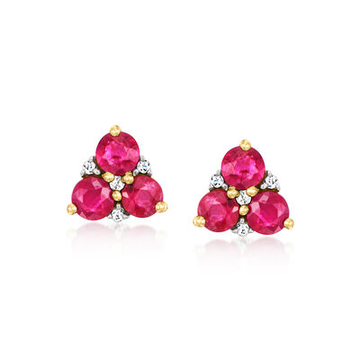 .70 ct. t.w. Ruby Trio Earrings with Diamonds in 14kt Yellow Gold