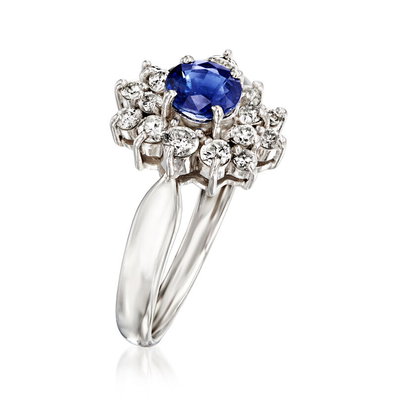 C. 1980 Vintage .68 Carat Sapphire Ring with .46 ct. t.w. Diamonds in Platinum. Size 6 image number 2