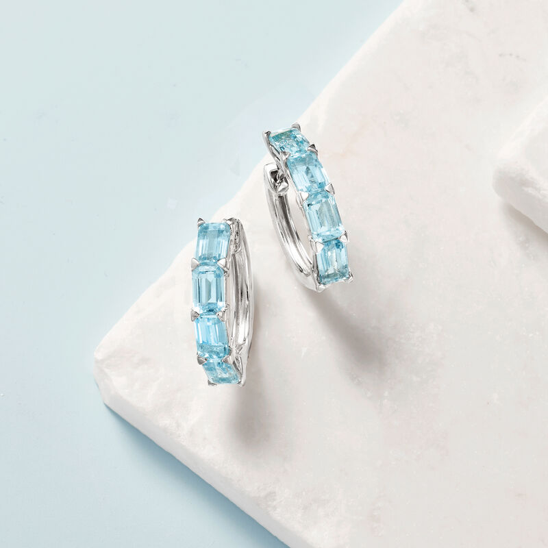 4.00 ct. t.w. Aquamarine Hoop Earrings in Sterling Silver image number 2
