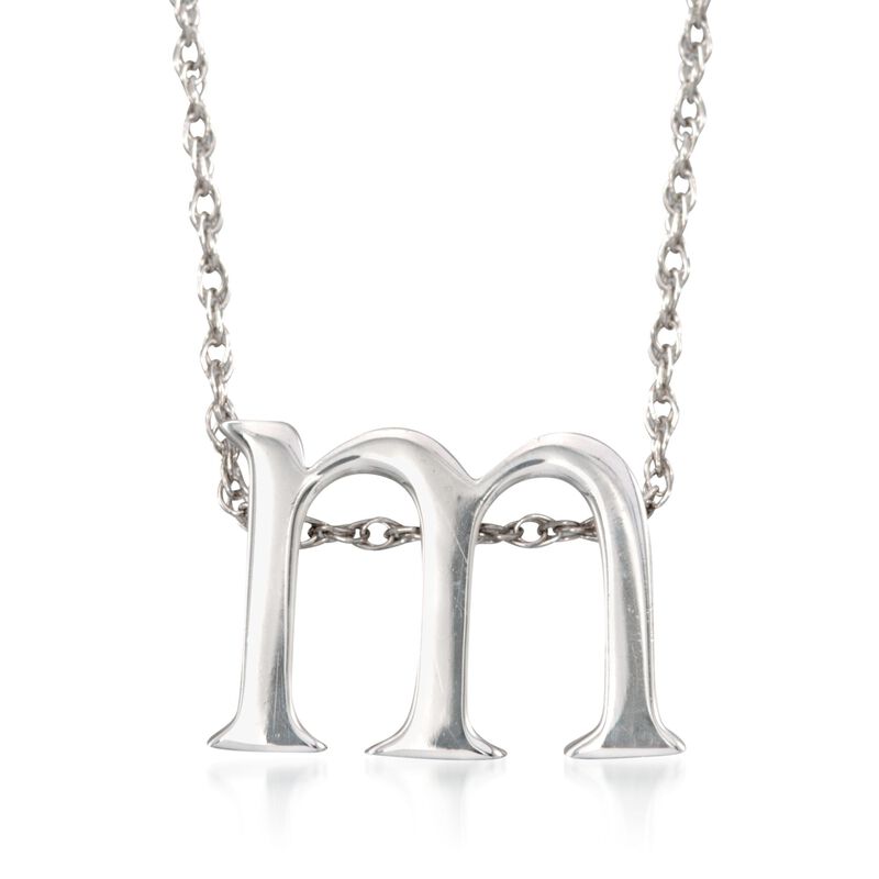 "M"- Sterling Silver Lowercase Initial Necklace. 18" image number 0