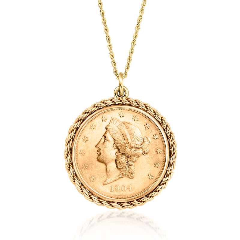 C. 1980 Vintage 14kt and 21kt Coin Pendant Necklace image number 0