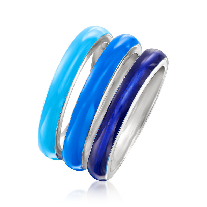 Italian Tonal Blue Enamel Jewelry: Three Rings in Sterling Silver image number 2