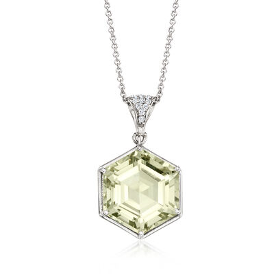 11.00 Carat Prasiolite Pendant Necklace with White Zircon Accents in Sterling Silver