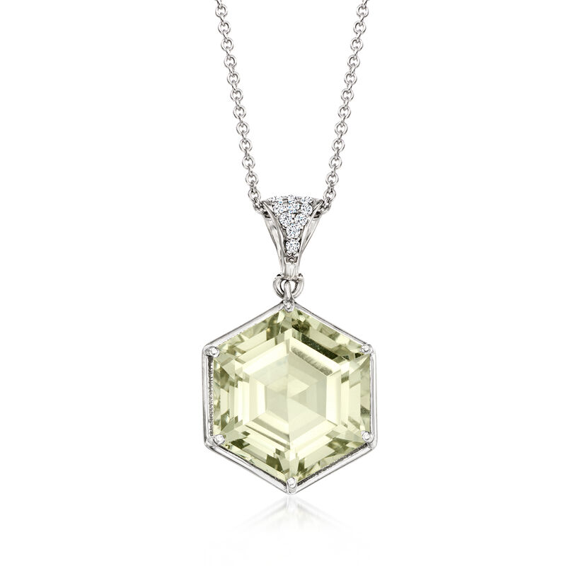 11.00 Carat Prasiolite Pendant Necklace with White Zircon Accents in Sterling Silver. 18&quot; image number 1