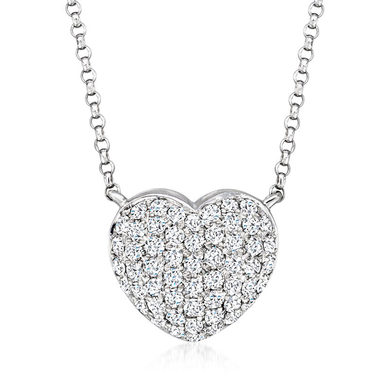 C. 1990 Vintage .60 ct. t.w. Diamond Heart Necklace in 14kt White Gold. 16&quot; image number 0