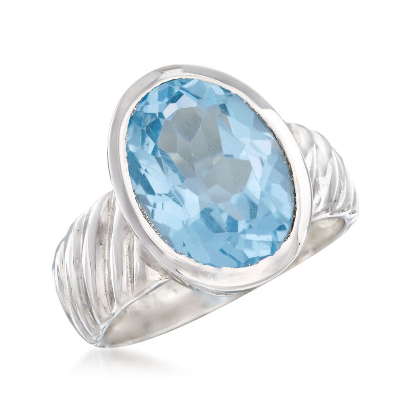 6.75 Carat Bezel-Set Blue Topaz Ring in Sterling Silver image number 3