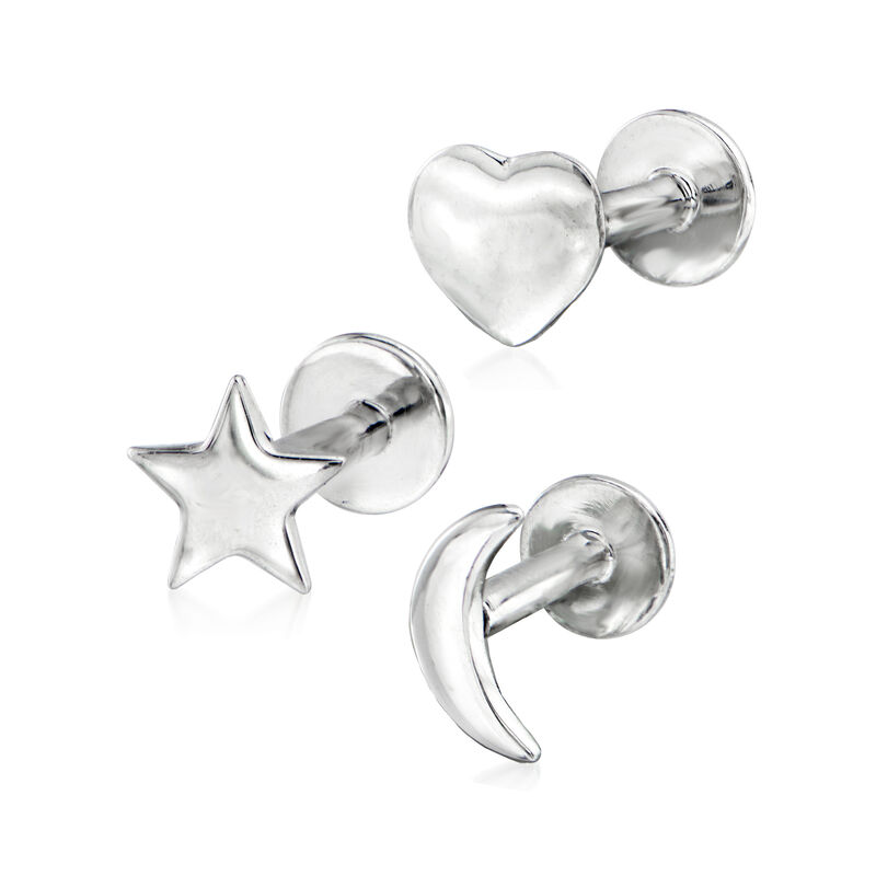 Sterling Silver Jewelry Set: Three Mismatched Single Flat-Back Stud Earrings image number 0