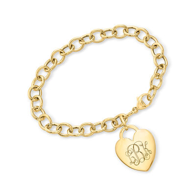 Italian 10kt Yellow Gold Personalized Heart Charm Bracelet