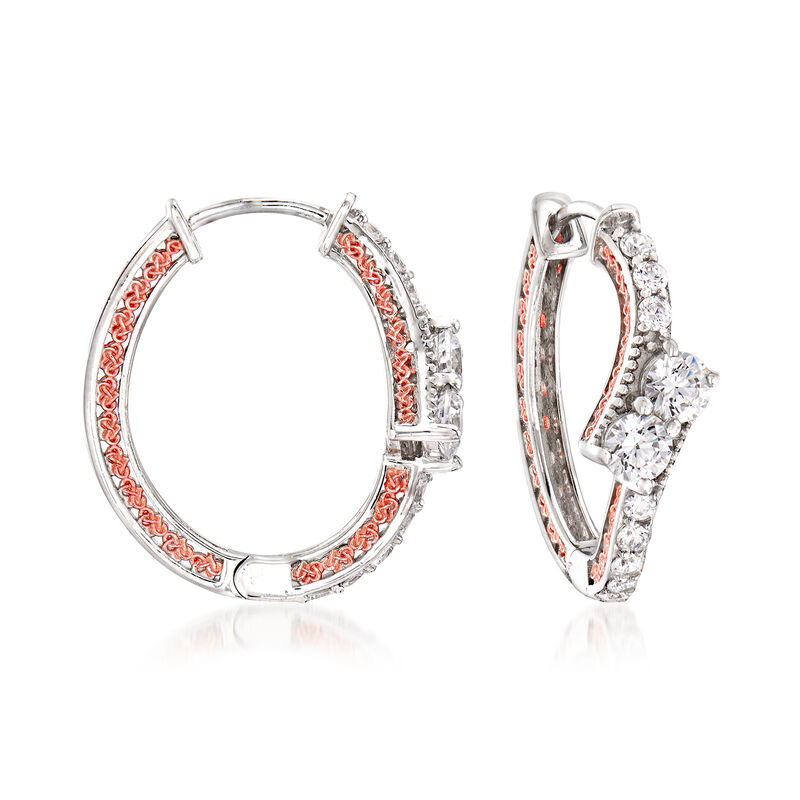 1.40 ct. t.w. Swarovski CZ Hoop Earrings in 18kt Rose Gold Over Sterling and Sterling Silver. 7/8&quot; image number 0