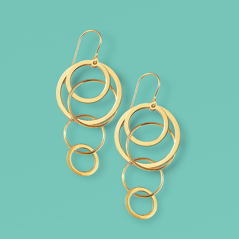 14kt Yellow Gold Multi-Circle Drop Earrings  image number 4
