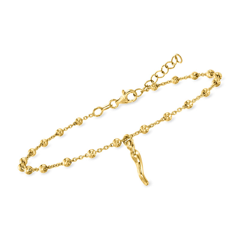 18kt Gold Over Sterling Italian Horn Bead Station Anklet. 9&quot; image number 2