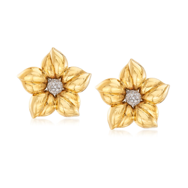 C. 1980 Vintage .25 ct. t.w. Diamond Flower Earrings in 18kt Yellow Gold image number 0