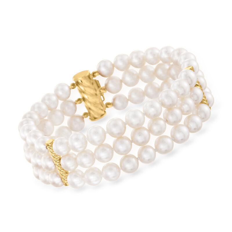 6-6.5mm Cultured Pearl Three-Row Bracelet with 14kt Yellow Gold image number 0