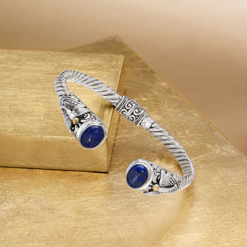 Lapis Bali-Style Dragonfly Cuff Bracelet in Sterling Silver and 18kt Yellow Gold image number 3