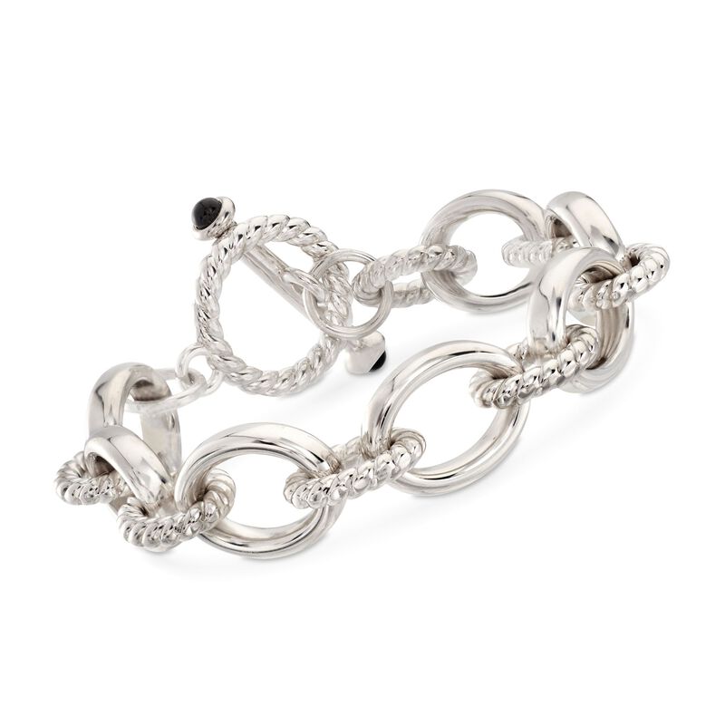 Andiamo Sterling Silver Over Resin Link Toggle Bracelet with Black Onyx. 7&quot; image number 0