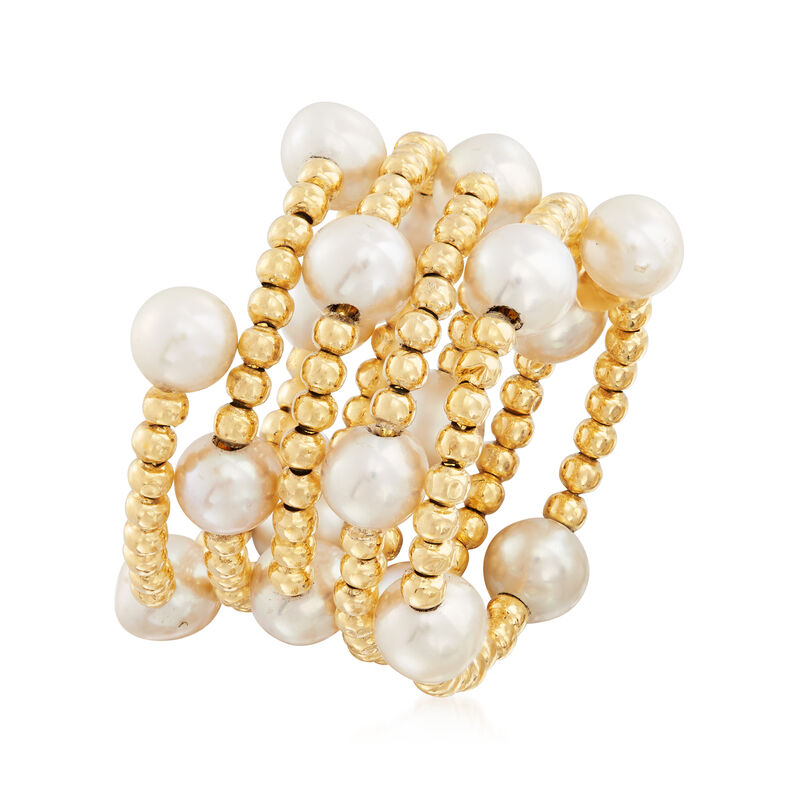 4-5mm Cultured Pearl Adjustable Beaded Wrap Ring in 14kt Yellow Gold image number 2