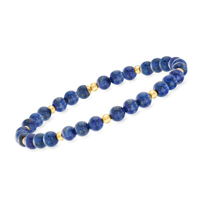 5mm Lapis Bead Stretch Bracelet with 14kt Yellow Gold