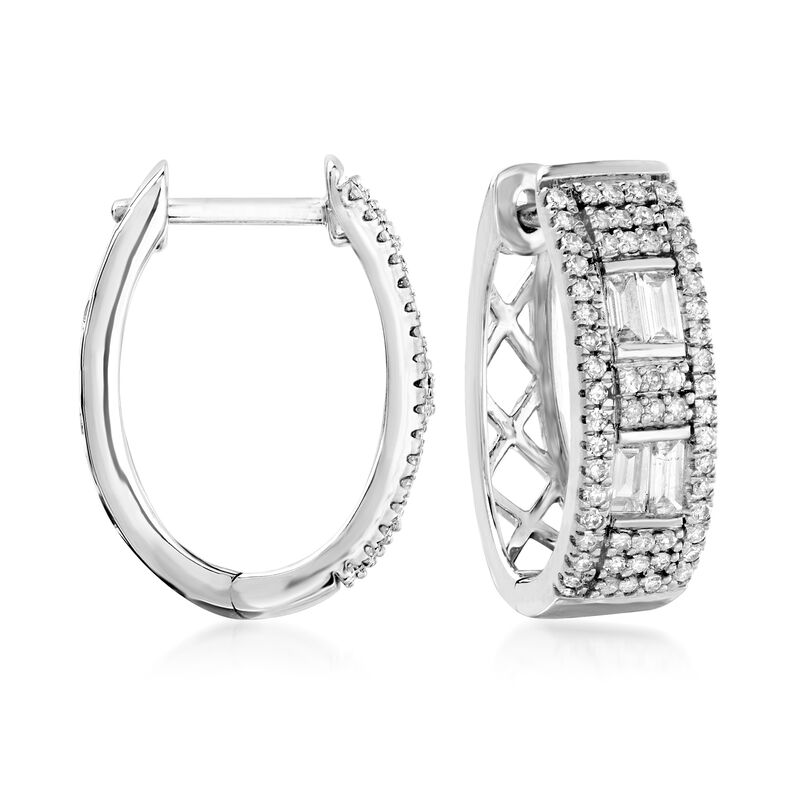 .50 ct. t.w. Diamond Oval Hoop Earrings in 14kt White Gold image number 0