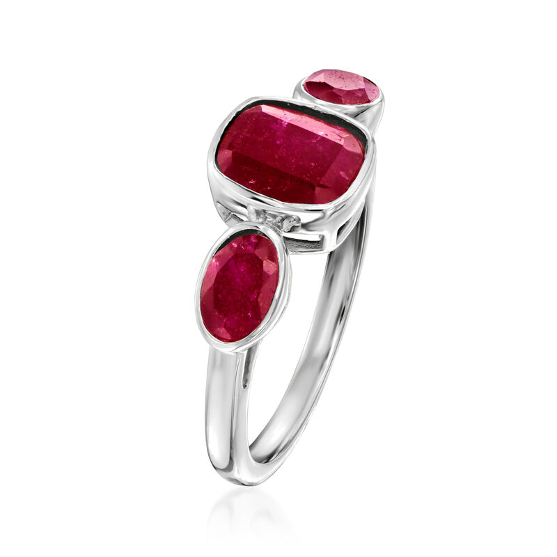 3.30 ct. t.w. Ruby Three-Stone Ring in Sterling Silver image number 2