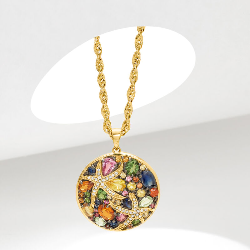 5.02 ct. t.w. Multi-Gemstone Starfish Pendant with .26 ct. t.w. Diamonds in 14kt Yellow Gold image number 3