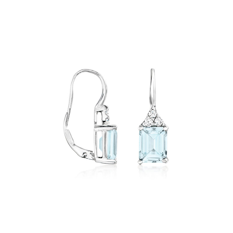5.00 ct. t.w. Aquamarine and .24 ct. t.w. Diamond Drop Earrings in 14kt White Gold  image number 1