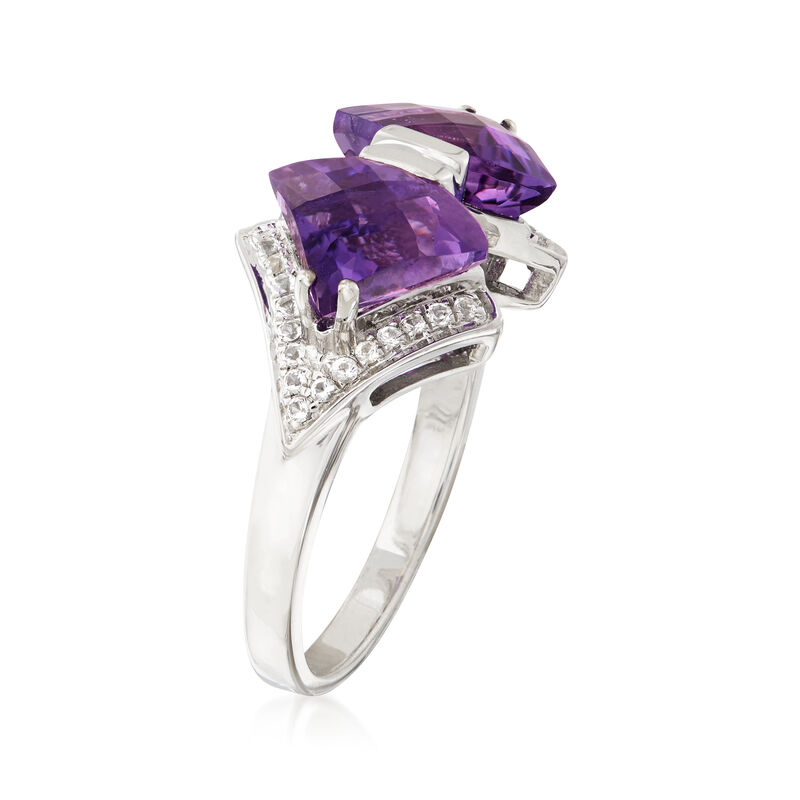 4.20 ct. t.w. Amethyst and .32 ct. t.w. White Topaz Bow Tie Ring in Sterling Silver image number 2