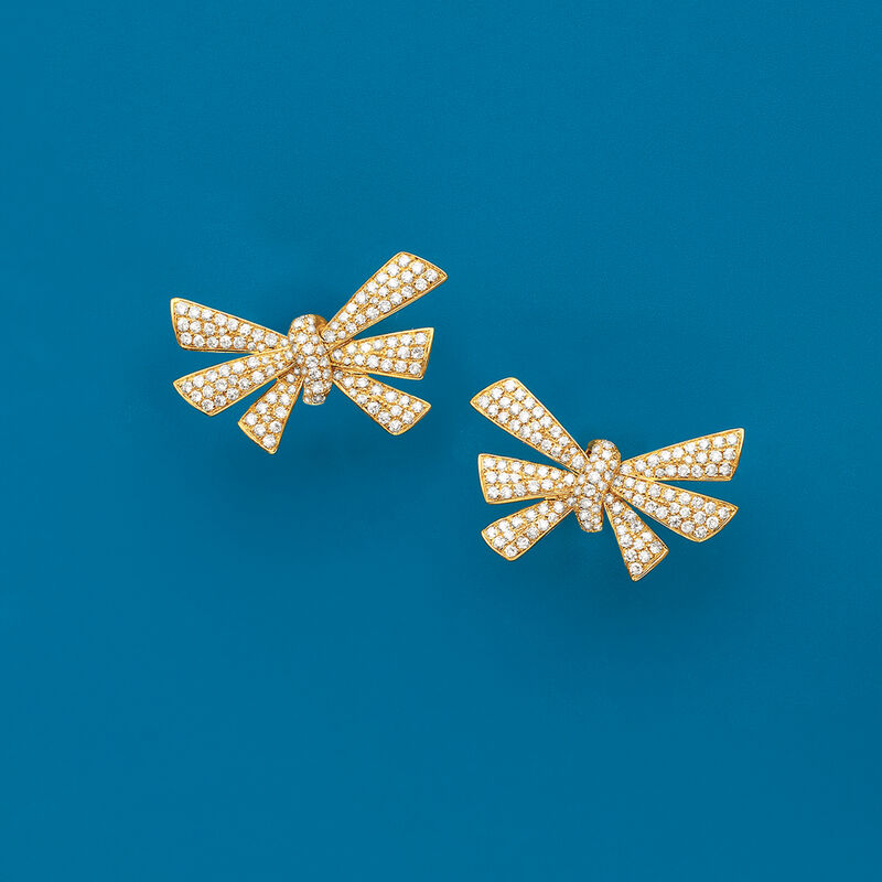 1.20 ct. t.w. Diamond Bow Earrings in 18kt Yellow Gold image number 3