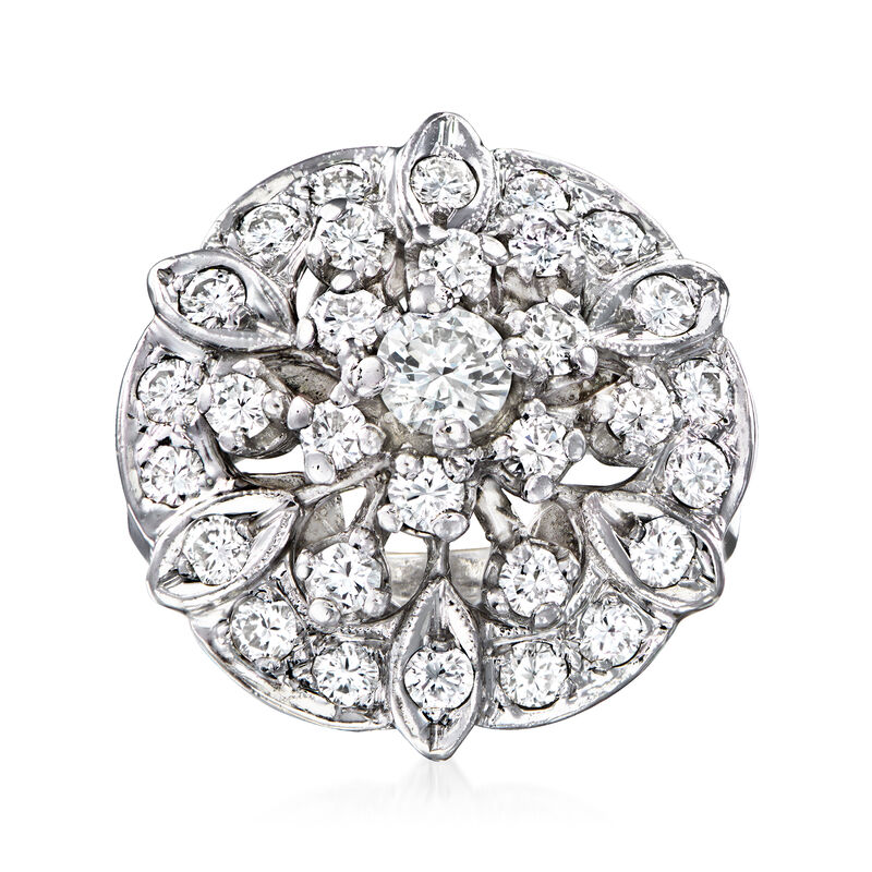C. 1970 Vintage 1.50 ct. t.w. Diamond Floral Cluster Ring in 14kt White Gold. Size 5.75 image number 0