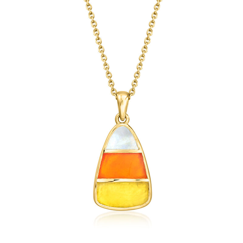 Mother-of-Pearl and Multicolored Chalcedony Candy Corn Pendant Necklace in 18kt Gold Over Sterling. 18&quot; image number 1