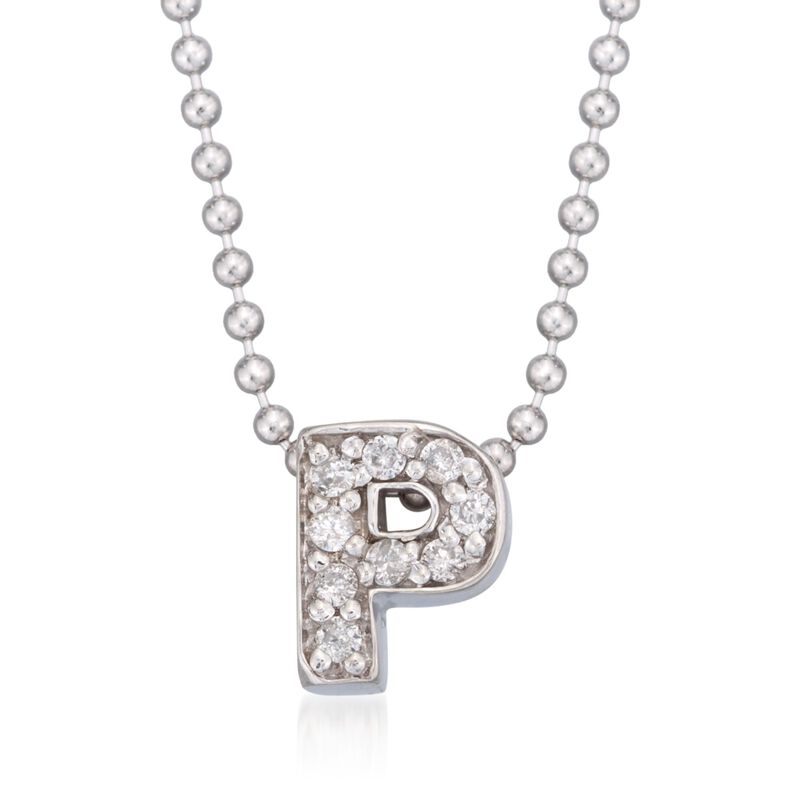 Diamond Accent Initial "P" Pendant Necklace in 14kt White Gold image number 0