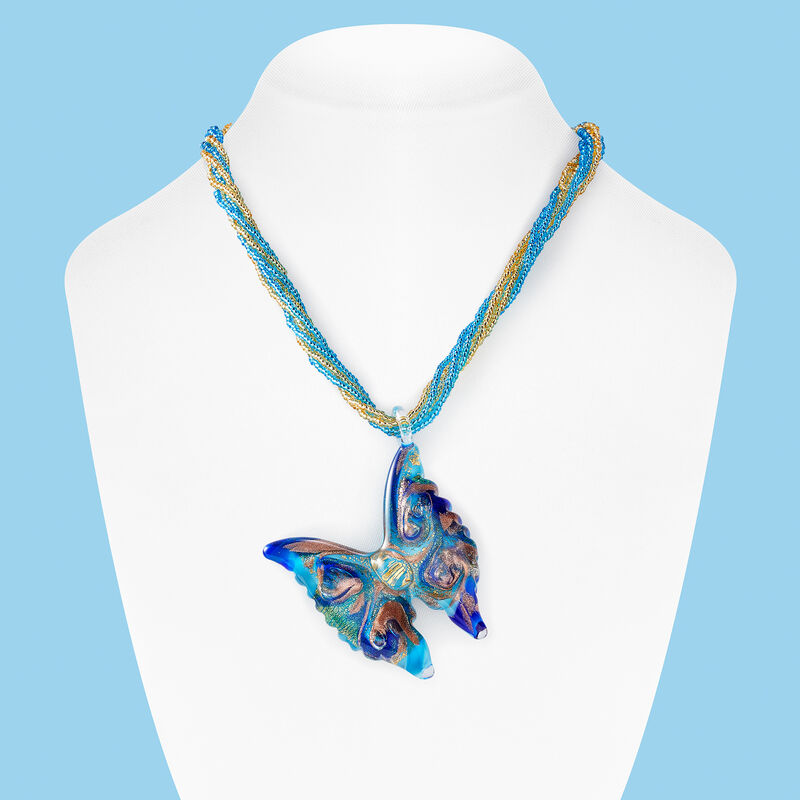 Italian Murano Glass Butterfly Pendant Necklace with 18kt Gold Over Sterling image number 3