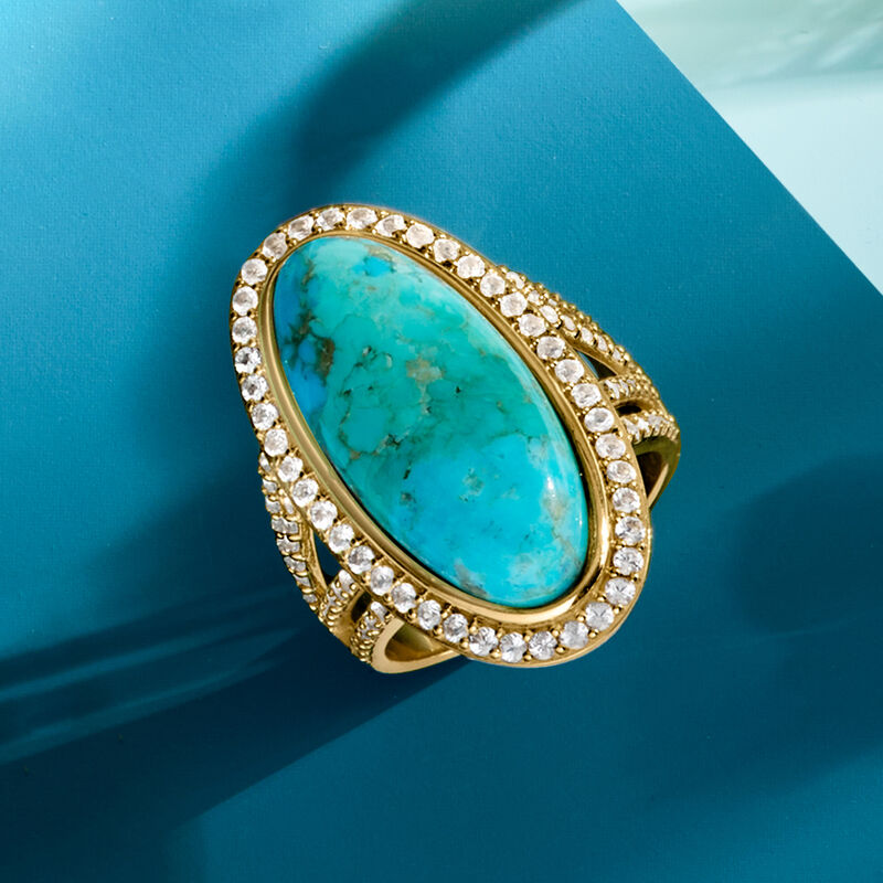 Turquoise and 1.30 ct. t.w. White Topaz Ring in 18kt Gold Over Sterling image number 4