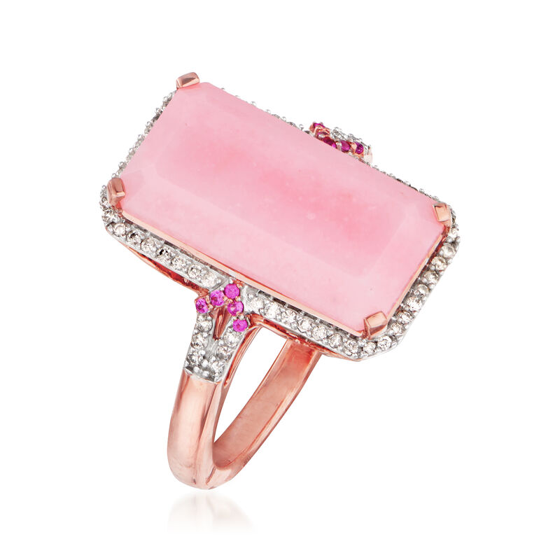 Pink Opal and .19 ct. t.w. Diamond Ring with Pink Sapphire Accents in 14kt Rose Gold image number 2