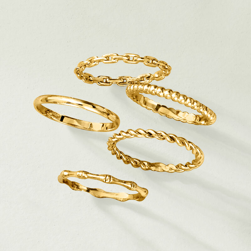 18kt Gold Over Sterling Jewelry Set: Five Stackable Rings image number 4