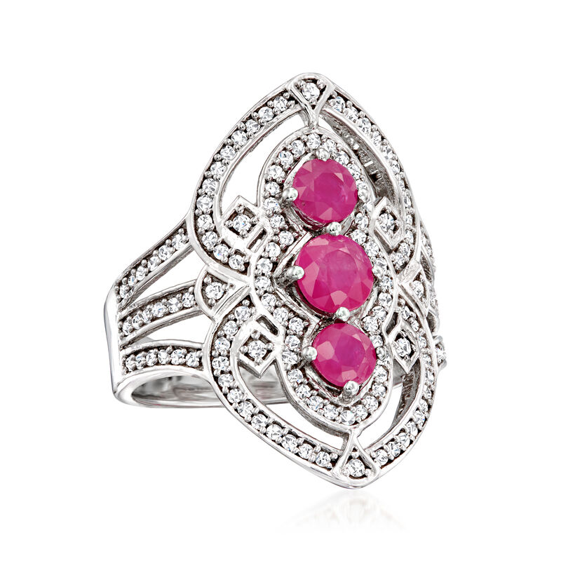 1.00 ct. t.w. Ruby and .51 ct. t.w. Diamond Ring in Sterling Silver image number 3
